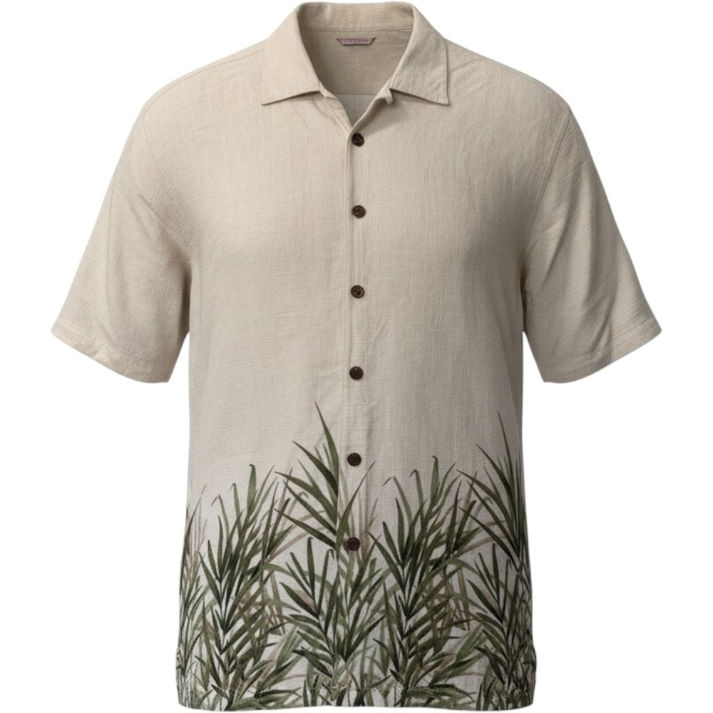 Caribbean Joe Let Go XL Mens Beige Tropical Palm Leaf Button Down Shirt